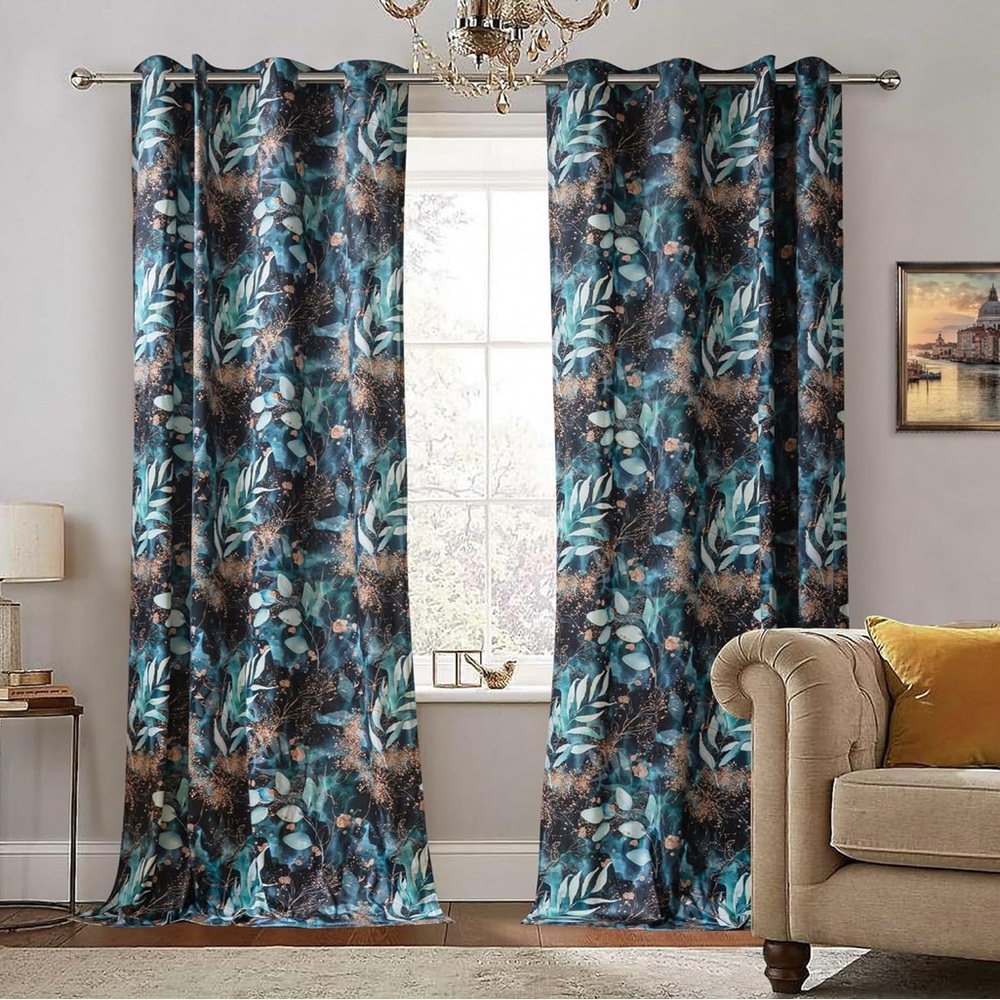 NWOT Mysky Home Velvet Floral Curtain (Single Panel) 52W x 84L Room Darkening